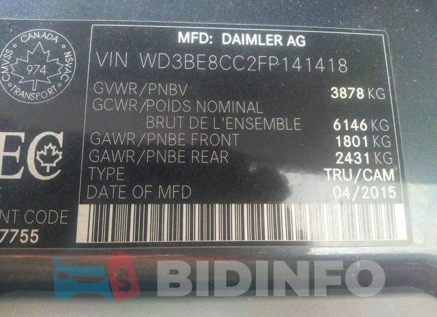 WD3BE8CC2FP141418 Photo# 9