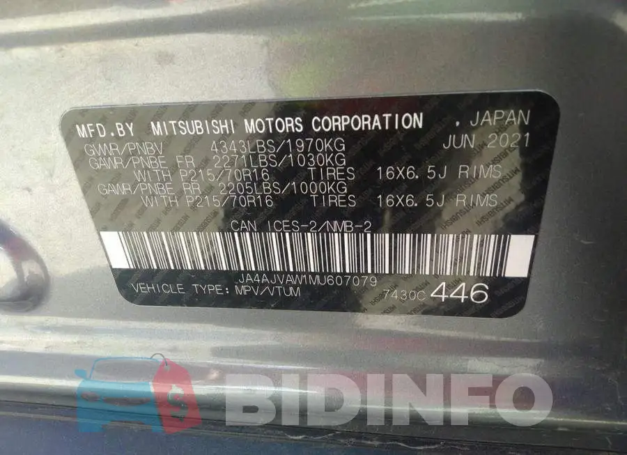 JA4AJVAW1MU607079 Photo# 9