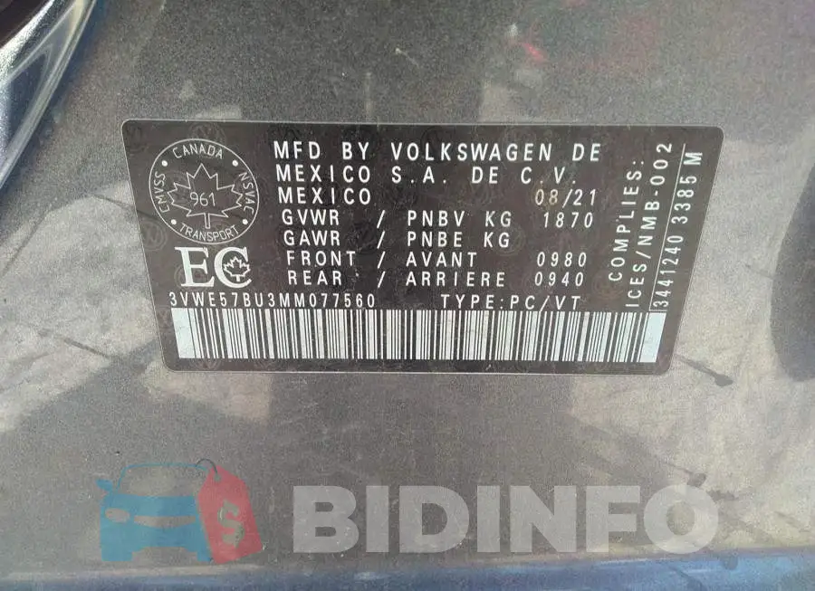 3VWE57BU3MM077560 Photo# 9