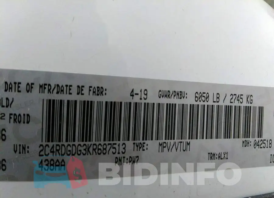 2C4RDGDG3KR687513 Photo# 9