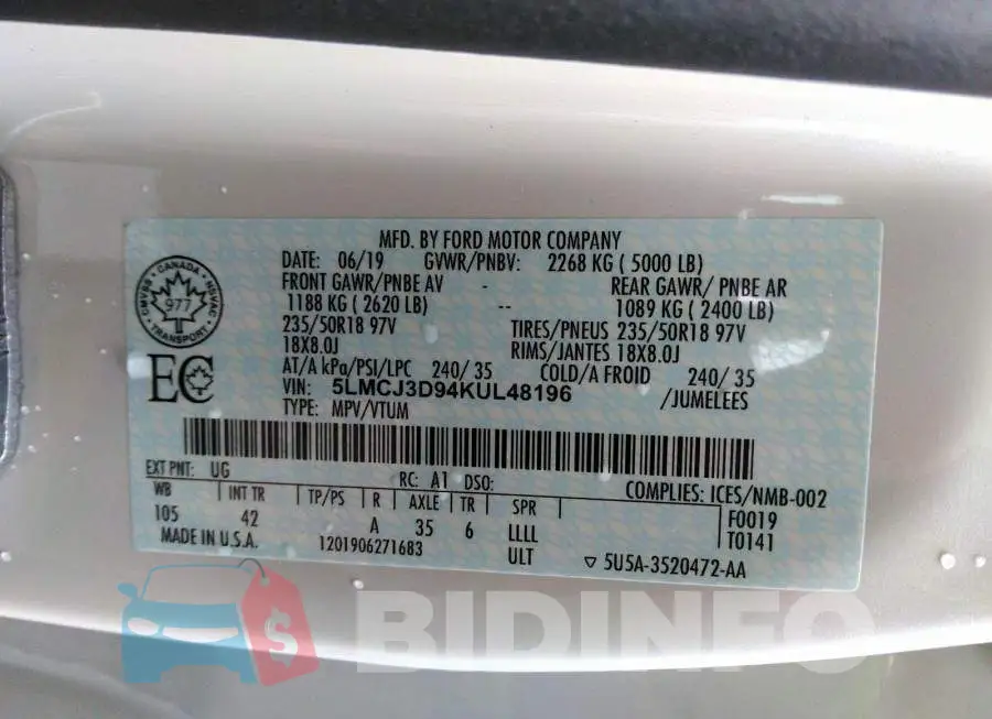 5LMCJ3D94KUL48196 Photo# 9