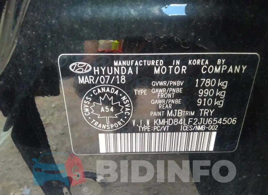 KMHD84LF2JU654506 Photo# 9