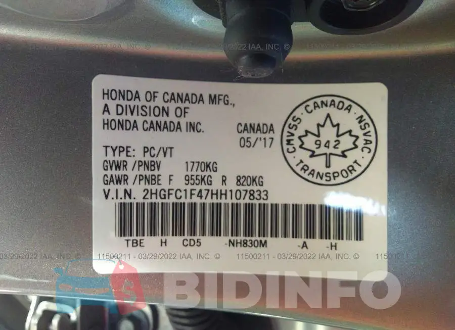 2HGFC1F47HH107833 Photo# 9