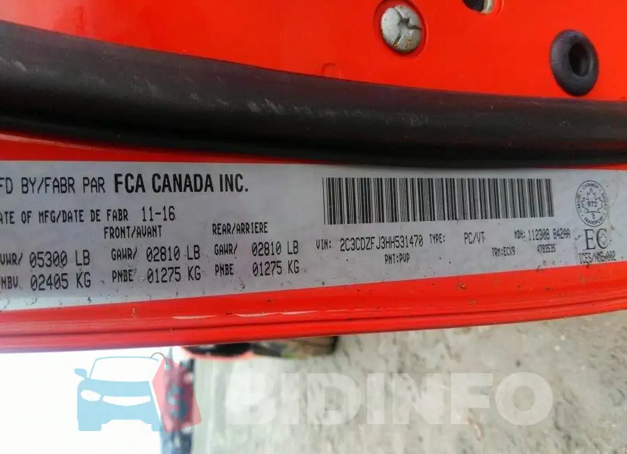 2C3CDZFJ3HH531470 Photo# 9