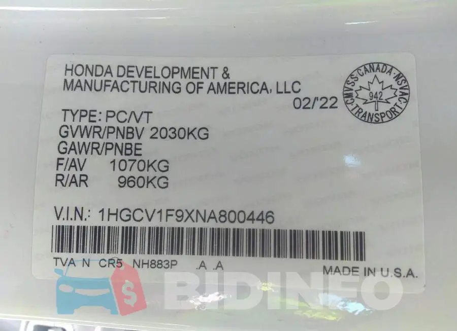 1HGCV1F9XNA800446 Photo# 9