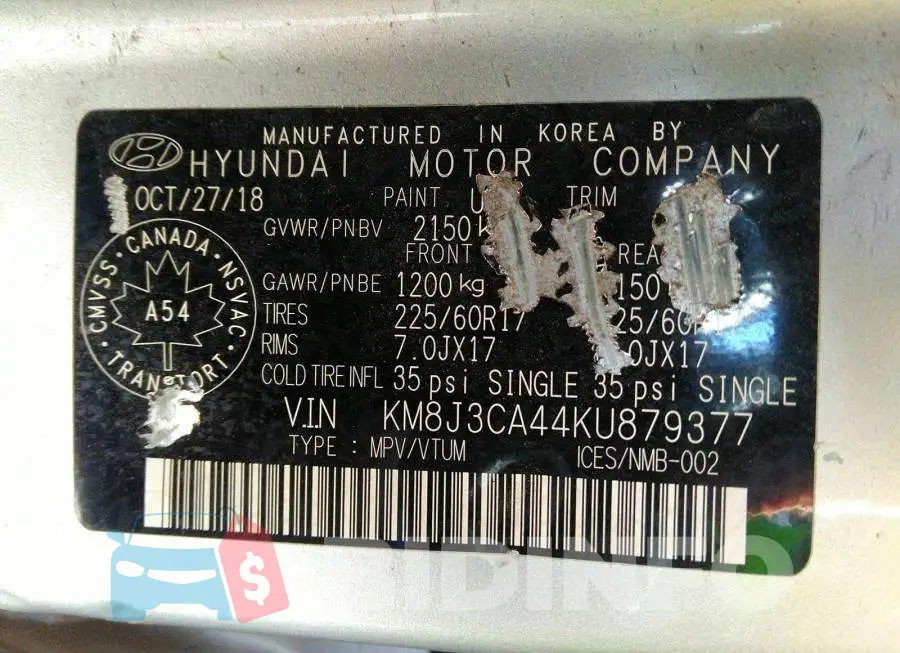 KM8J3CA44KU879377 Photo# 9