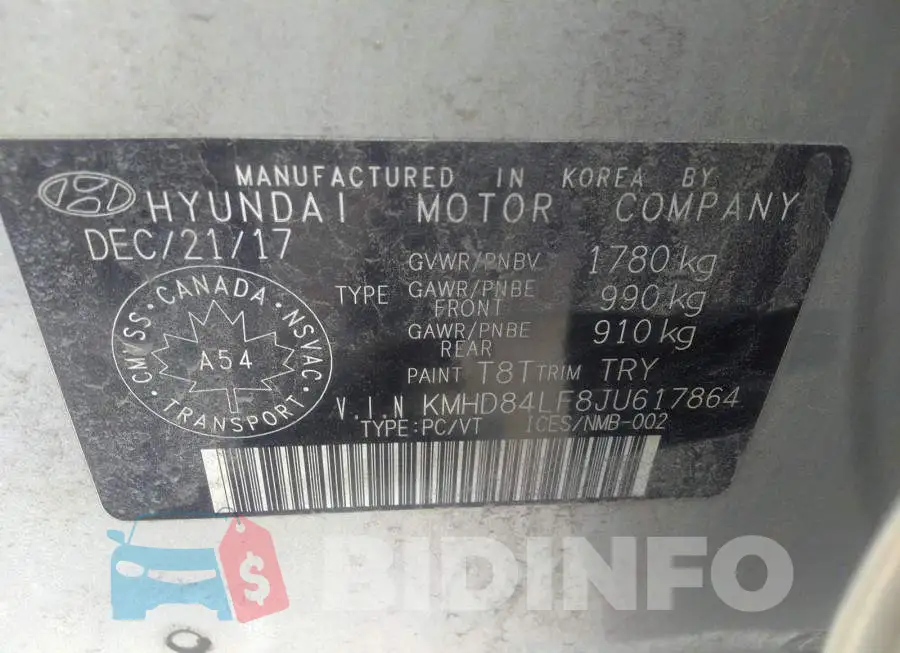 KMHD84LF8JU617864 Photo# 9