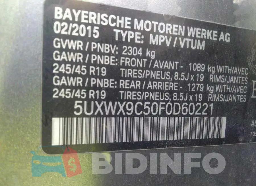 5UXWX9C50F0D60221 Photo# 9