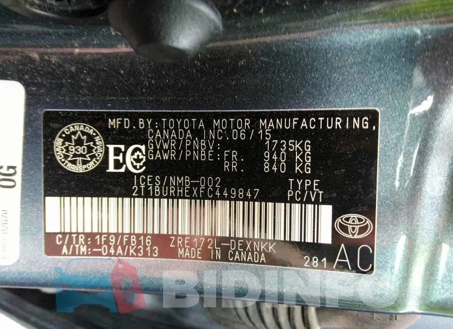 2T1BURHEXFC449847 Photo# 9
