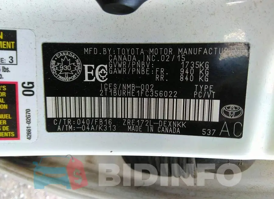 2T1BURHE1FC356022 Photo# 9