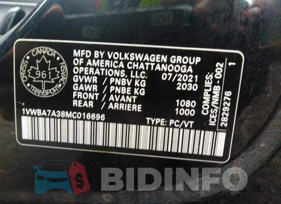 1VWBA7A38MC016696 Photo# 9