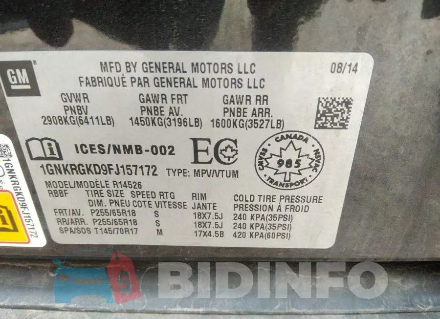 1GNKRGKD9FJ157172 Photo# 9
