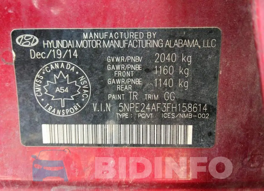 5NPE24AF3FH158614 Photo# 9