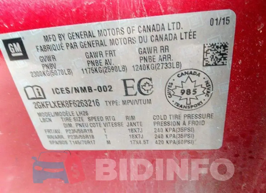 2GKFLXEK8F6263216 Photo# 9