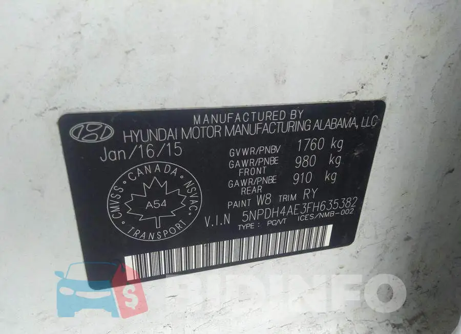 5NPDH4AE3FH635382 Photo# 9