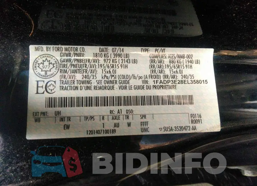 1FADP3E28EL358015 Photo# 9
