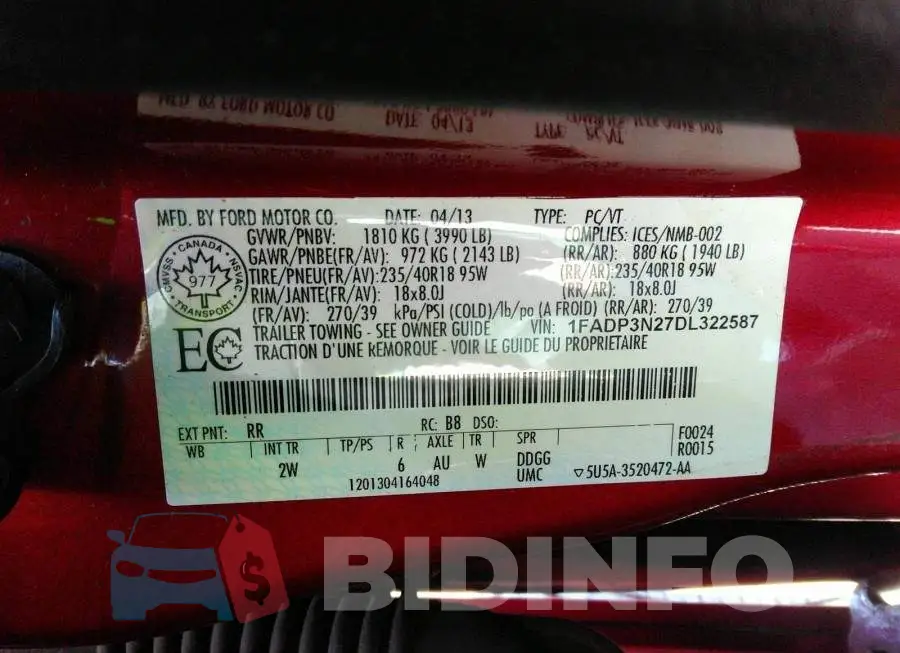 1FADP3N27DL322587 Photo# 9