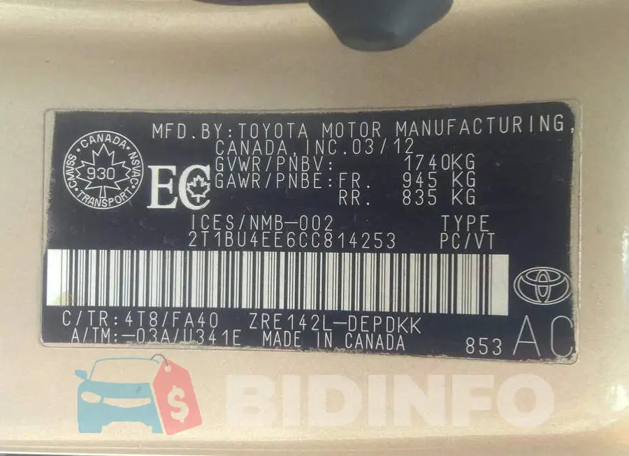 2T1BU4EE6CC814253 Photo# 9