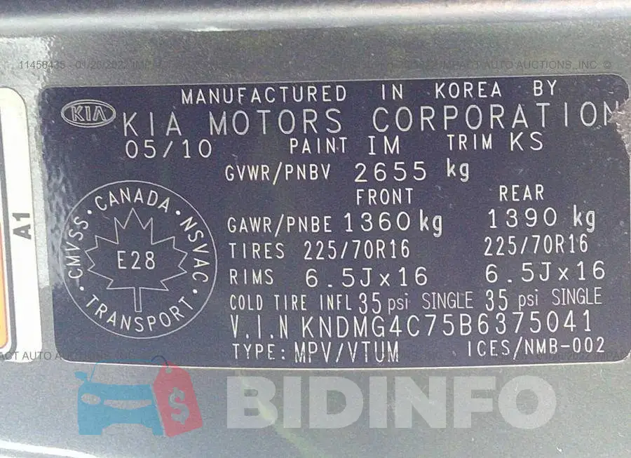 KNDMG4C75B6375041 Photo# 9