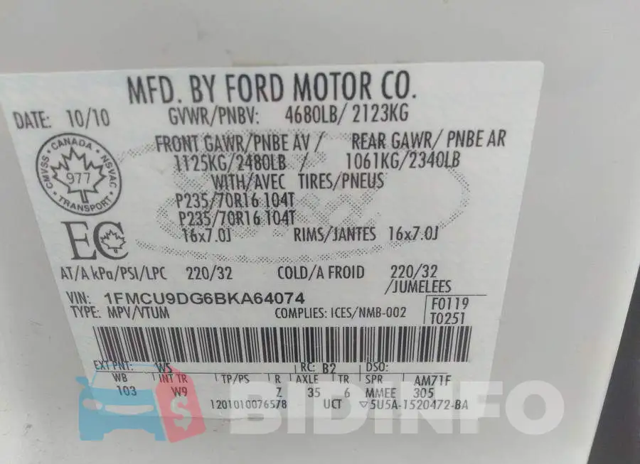 1FMCU9DG6BKA64074 Photo# 9