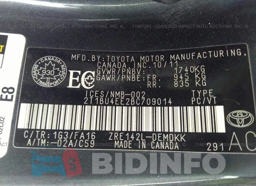 2T1BU4EE2BC709014 Photo# 9