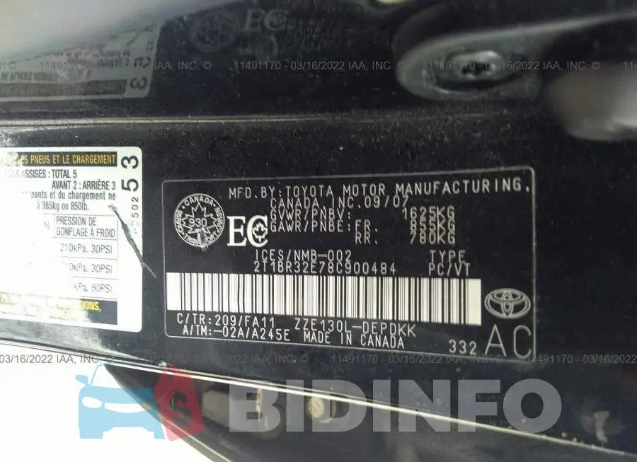2T1BR32E78C900484 Photo# 9