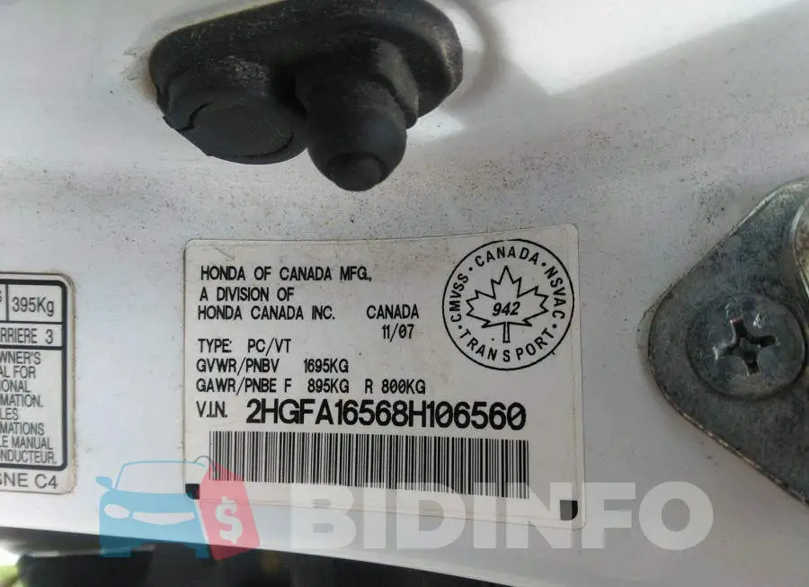 2HGFA16568H106560 Photo# 9