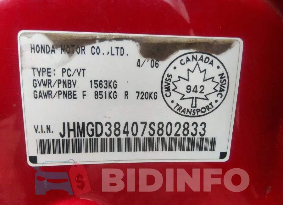 JHMGD38407S802833 Photo# 9
