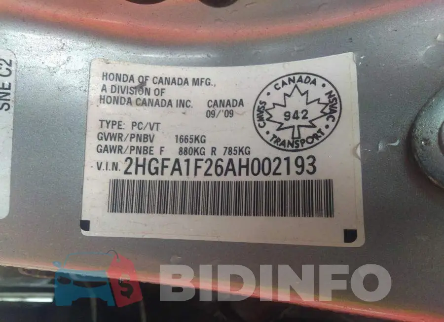 2HGFA1F26AH002193 Photo# 9