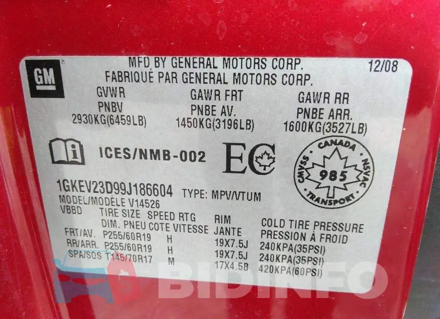 1GKEV23D99J186604 Photo# 9