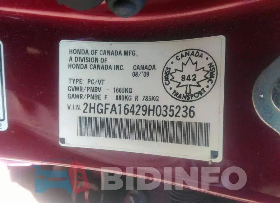 2HGFA16429H035236 Photo# 9