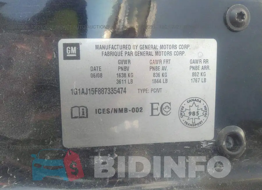 1G1AJ15F887335474 Photo# 9