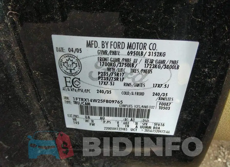 1FTRX14W25FB09765 Photo# 9