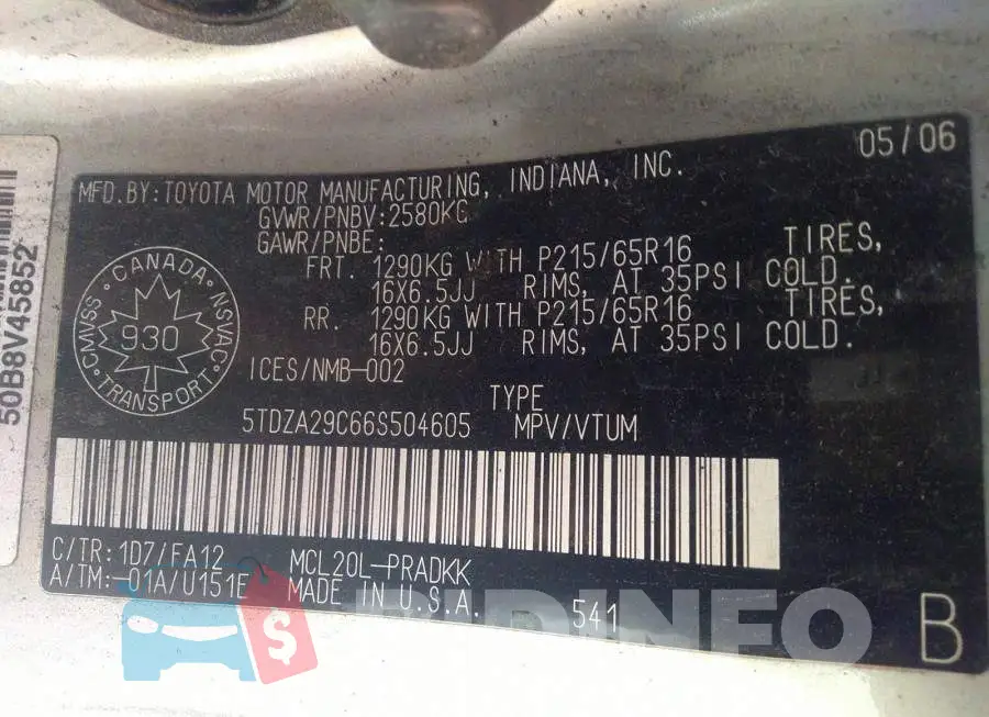 5TDZA29C66S504605 Photo# 9