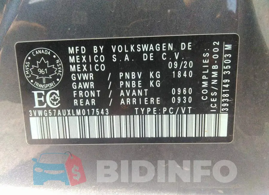 3VWG57AUXLM017543 Photo# 9