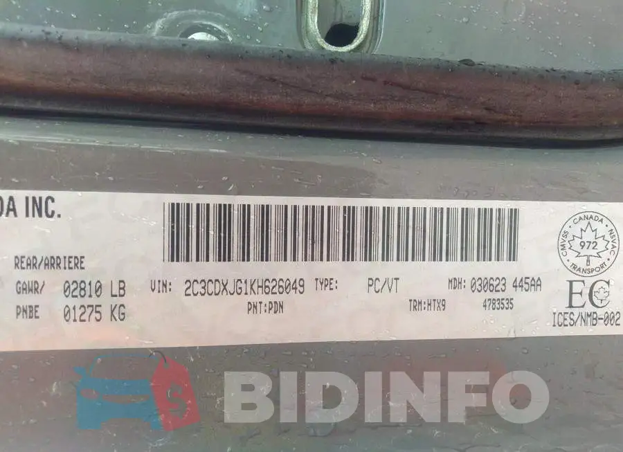 2C3CDXJG1KH626049 Photo# 9