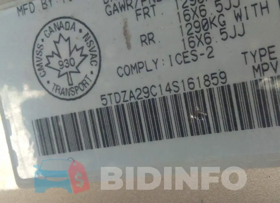 5TDZA29C14S161859 Photo# 9