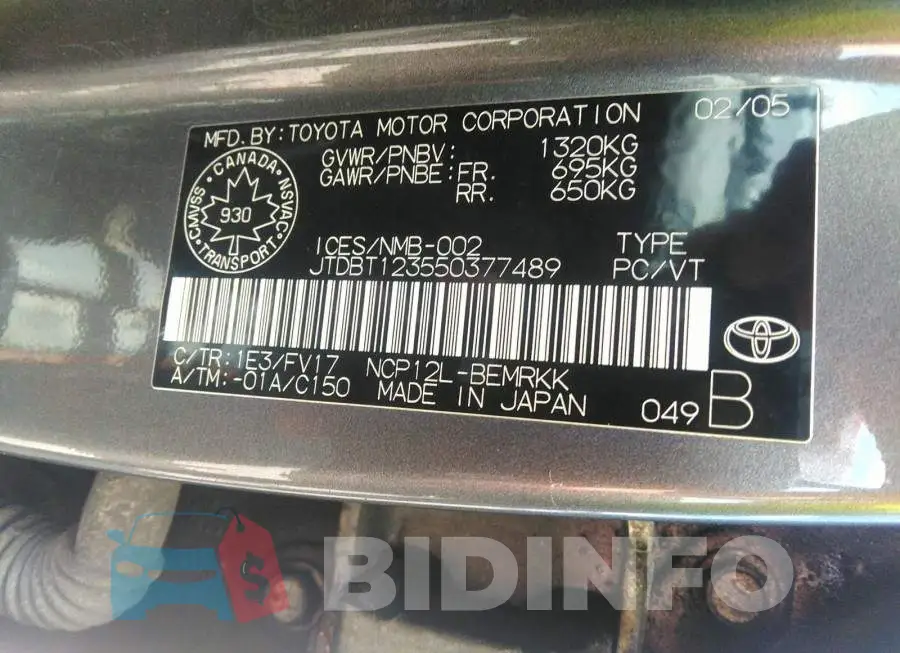 JTDBT123550377489 Photo# 9