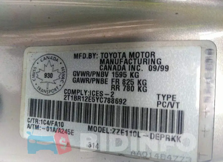 2T1BR12E5YC788692 Photo# 9