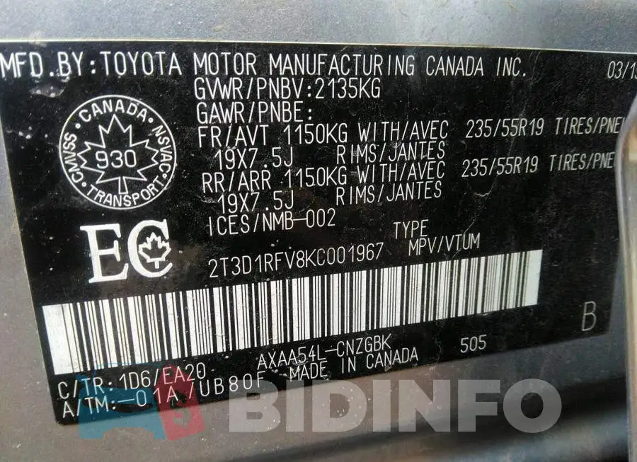 2T3D1RFV8KC001967 Photo# 9