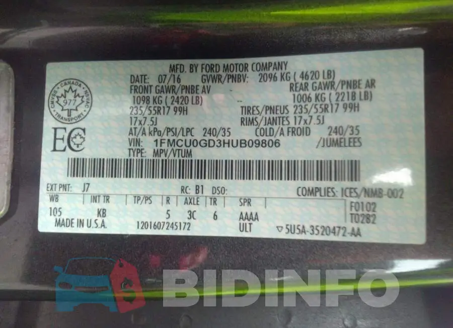 1FMCU0GD3HUB09806 Photo# 9