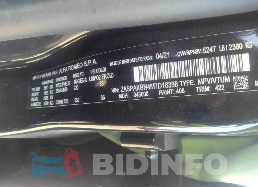 ZASPAKBN4M7D18398 Photo# 9