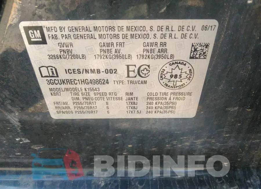 3GCUKREC1HG498624 Photo# 9