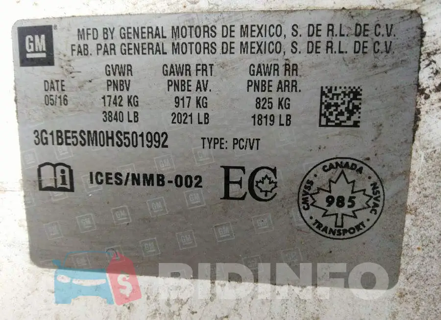 3G1BE5SM0HS501992 Photo# 9