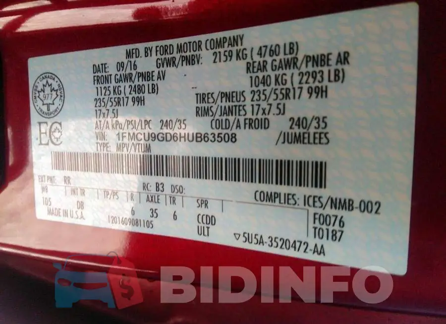 1FMCU9GD6HUB63508 Photo# 9