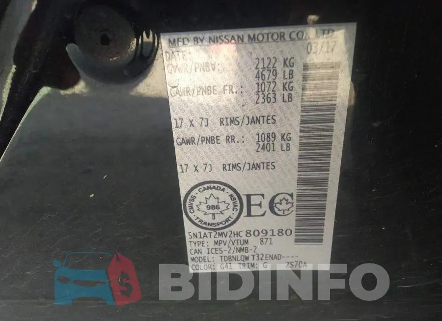 5N1AT2MV2HC809180 Photo# 9