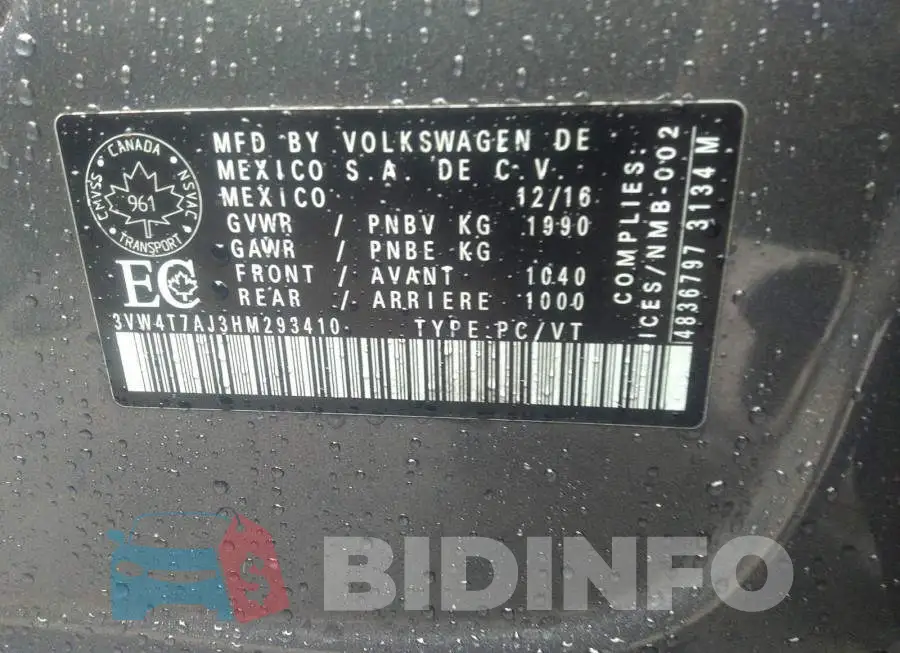 3VW4T7AJ3HM293410 Photo# 9