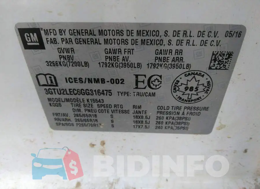3GTU2LEC6GG316475 Photo# 9
