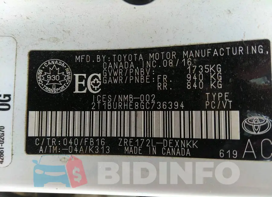 2T1BURHE8GC736394 Photo# 9