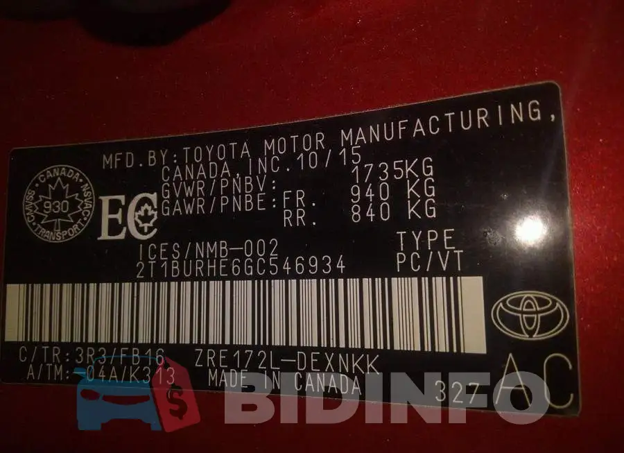 2T1BURHE6GC546934 Photo# 9